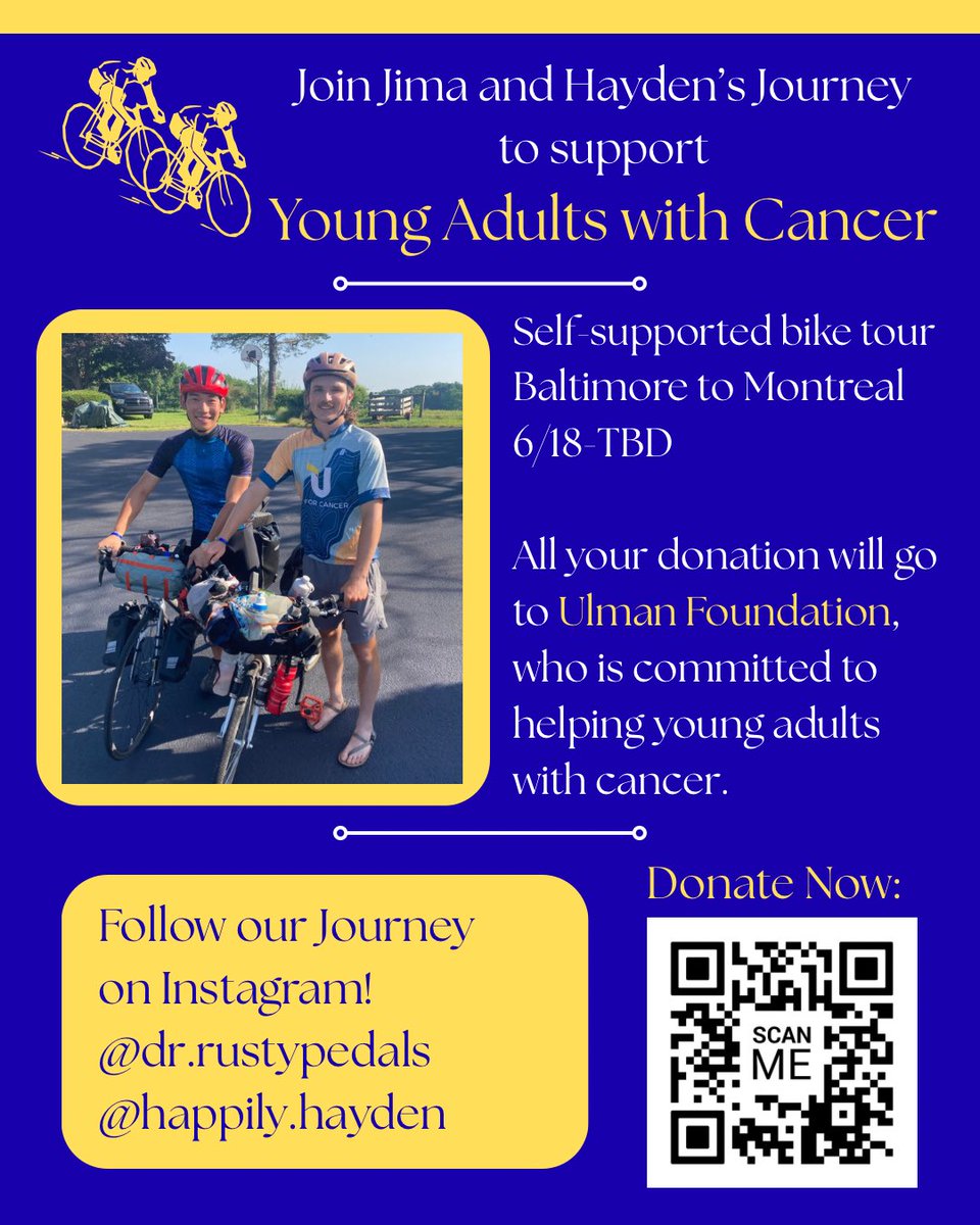I am on my fundraising bike trip from Baltimore to Montreal! Please donate and/or share to help young adults with cancer. Thank you in advance!!!