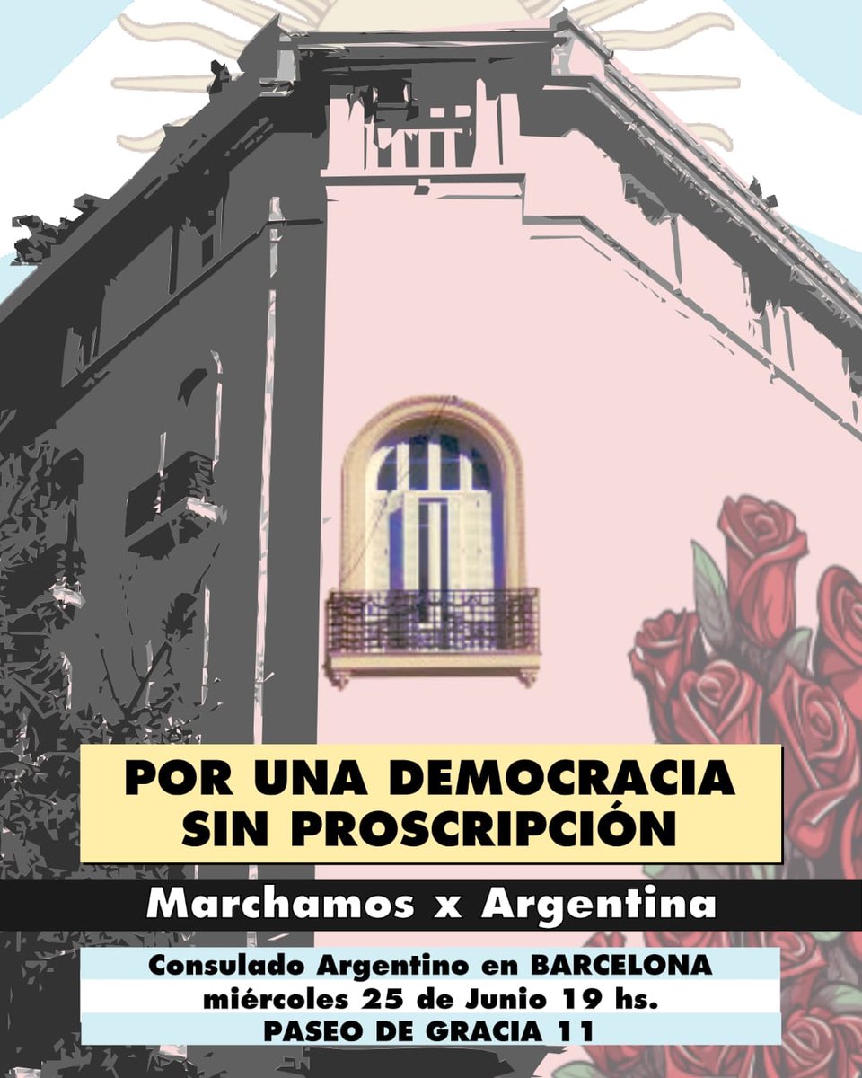 Marchamos x Argentina🇦🇷
Porqud con proscripción no hay democracia.

Miércoles 25 de junio 
📍Pg de Gràcia esquina Gran Vía
⏰️19h 

Contra el fascismo ni un paso atrás‼️
#CristinaLibre #MileiBasura