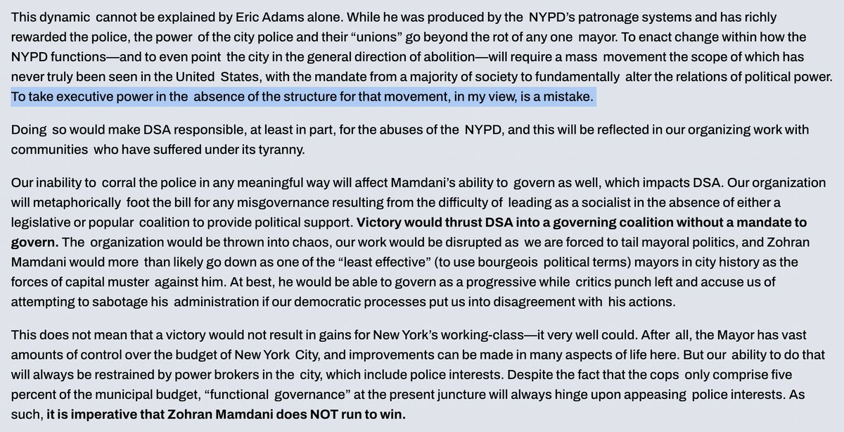 AvalynWu's tweet image. My main take on Zohran is that I don't really see how he will avoid the pitfalls of being a socialist in executive office without an actual socialist majority in the city (he's already moderated his rhetoric on policing). I still think running to win was a mistake.