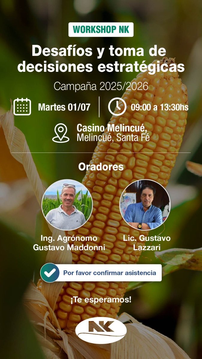 Gustavomaddonni's tweet image. Si la semana próxima estás cerca de Melincue o Lincoln tenes dos oportunidades de escucharme en estos talleres organizados por NK Semillas. No faltes te espero para que repasemos concertos de ecofisiologia en 🌽.