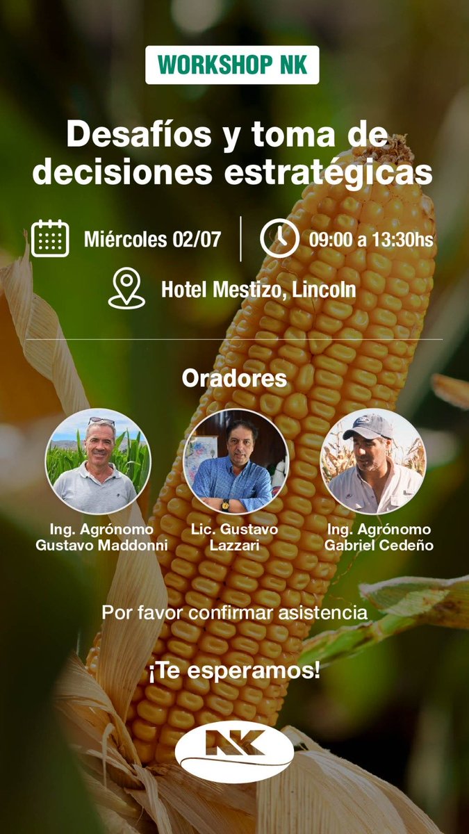 Gustavomaddonni's tweet image. Si la semana próxima estás cerca de Melincue o Lincoln tenes dos oportunidades de escucharme en estos talleres organizados por NK Semillas. No faltes te espero para que repasemos concertos de ecofisiologia en 🌽.