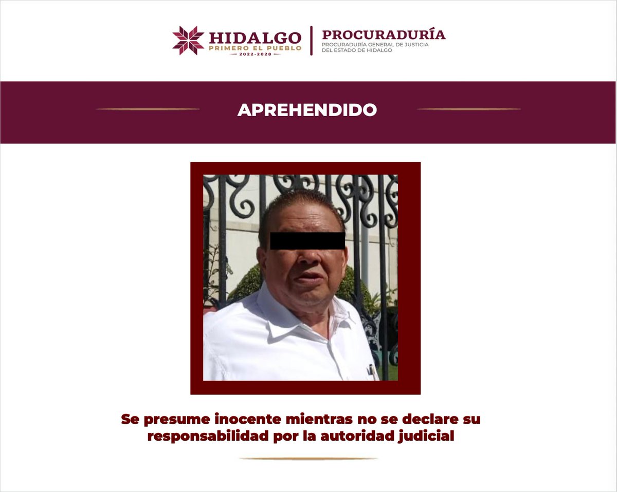 Por abuso sexual agravado, la Procuraduría de Hidalgo <a href="/PGJE_Hidalgo/">Procuraduría General de Justicia de Hidalgo</a> detuvo a Percy "N" líder del Sindicato Único de Trabajadores al Servicio del municipio de Pachuca, la víctima denunció tocamientos.