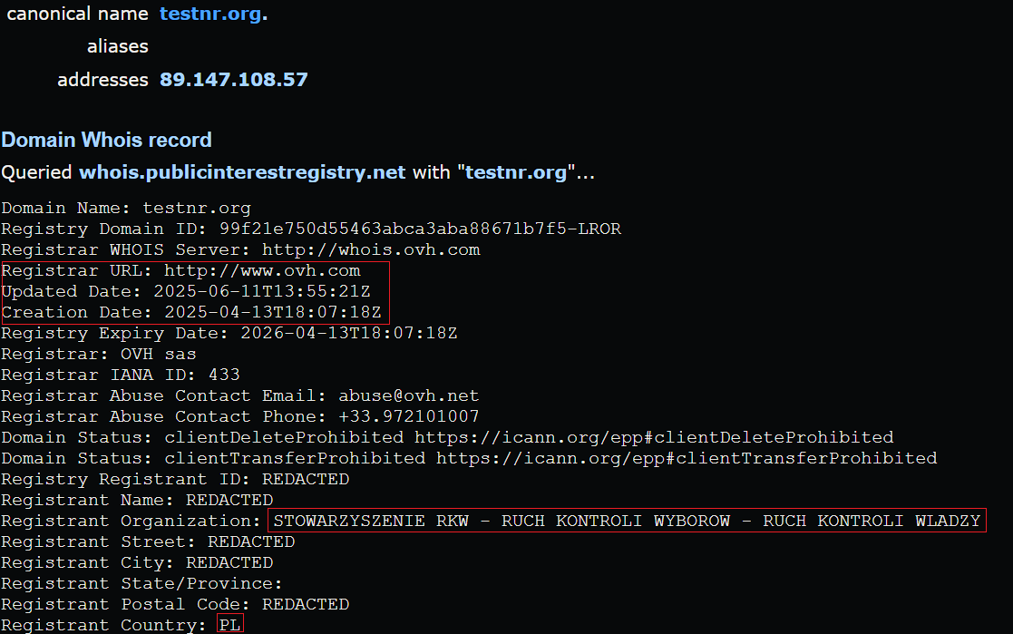 Tu jest info kto wykupił domenę dla Ruchu Kontroli Wyborów.  Kilka tygodni po wyborach nic się z tym nie dzieje. Tymczasem na tej domenie ktoś wiele dni po wyborach czyścił spokojnie sobie dane, bez żadnej reakcji "naszych" służb.