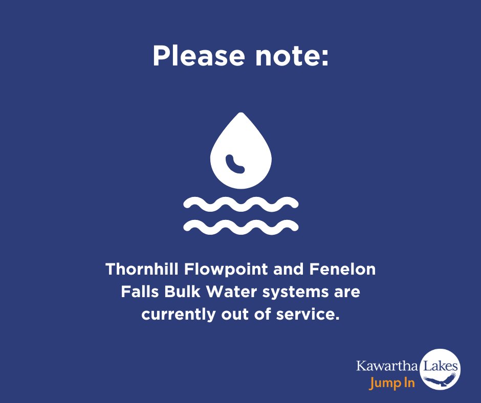 Please note: The Thornhill Flowpoint and Fenelon Falls bulk water systems are currently out of service. The issue will be resolved as soon as possible.

The coin systems at Thornhill and Mary Street locations are still operational.