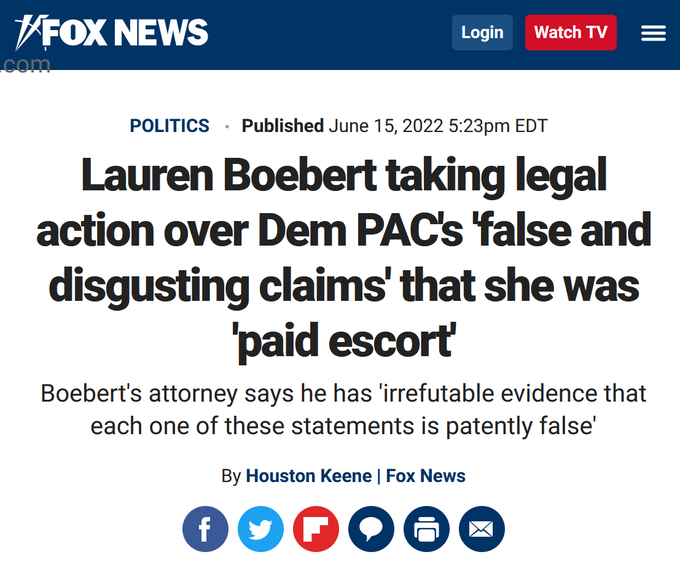 Huh. That's odd. it's now been 3 YEARS since Lauren Boebert promised to file a lawsuit to "prove" that she was never a paid escort.

And yet,... No lawsuit has been filed.

Why do you suppose that is?