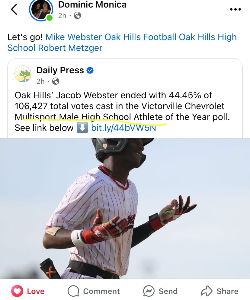 Jacob Webster 3💫💫💫 (@j1dotsss) on Twitter photo Honored to be named DAILY PRESS MULTI ATHLETE OF THE YEAR!! <a href="/GregBiggins/">Greg Biggins</a> <a href="/VVDailyPress/">Daily Press</a> <a href="/UCSB_Baseball/">UC Santa Barbara Baseball</a> <a href="/JonesUCSB/">Dylan Jones</a> <a href="/adamgorney/">Adam Gorney</a> <a href="/PrepRedzoneCA/">Prep Redzone California</a> <a href="/QBHitList/">QBHitList.com</a> <a href="/NickMonica63/">Coach Nick Monica 63</a> <a href="/CoachDanny10/">Danny Hernandez</a> <a href="/DannyLockhartS1/">Coach Danny Lockhart Football/Boxing/MMA</a> <a href="/coachmetty/">Coach Metzger</a> <a href="/OakHillsFootba1/">Oak Hills Football</a> Honored to be named DAILY PRESS MULTI ATHLETE OF THE YEAR!! <a href="/GregBiggins/">Greg Biggins</a> <a href="/VVDailyPress/">Daily Press</a> <a href="/UCSB_Baseball/">UC Santa Barbara Baseball</a> <a href="/JonesUCSB/">Dylan Jones</a> <a href="/adamgorney/">Adam Gorney</a> <a href="/PrepRedzoneCA/">Prep Redzone California</a> <a href="/QBHitList/">QBHitList.com</a> <a href="/NickMonica63/">Coach Nick Monica 63</a> <a href="/CoachDanny10/">Danny Hernandez</a> <a href="/DannyLockhartS1/">Coach Danny Lockhart Football/Boxing/MMA</a> <a href="/coachmetty/">Coach Metzger</a> <a href="/OakHillsFootba1/">Oak Hills Football</a>