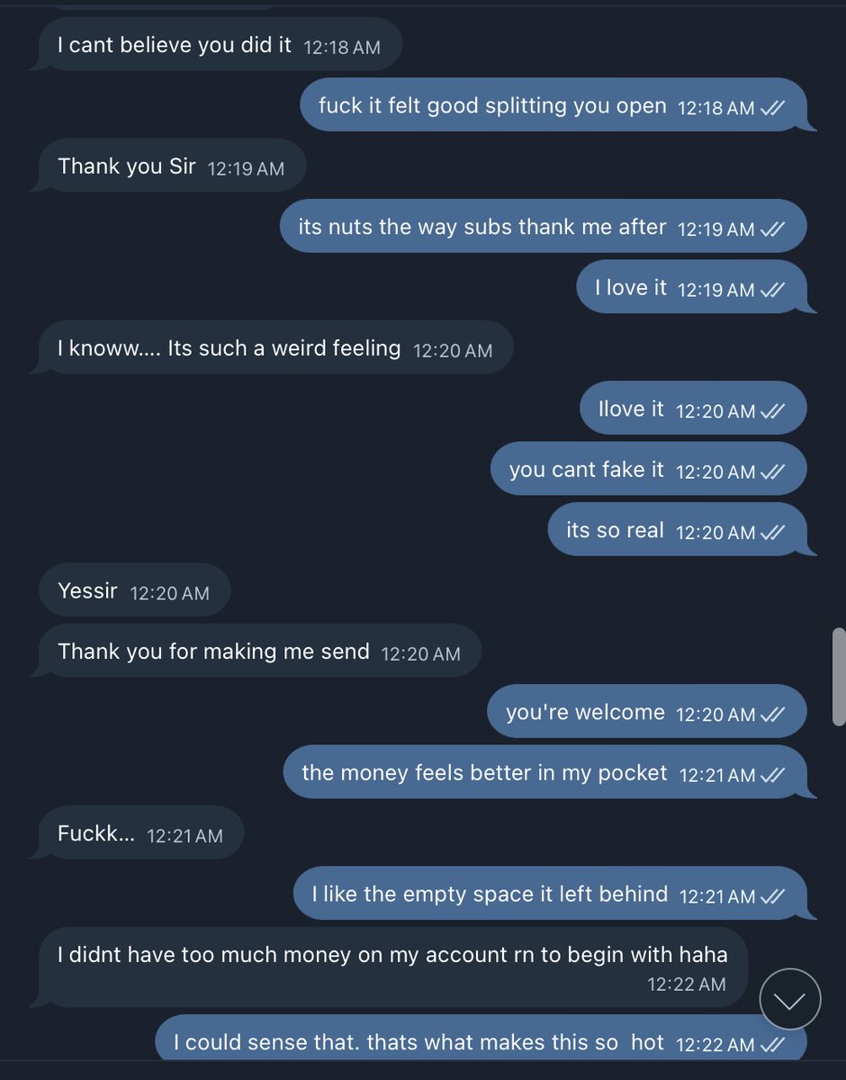 Rob_Devours's tweet image. From virgin to FinDom addict: How to handle aftercare 💪🏻 💸

His first time sending. During our post-f**k chat, he went from vowing never again, to thanking me for taking his money, to making plans for his next drain.