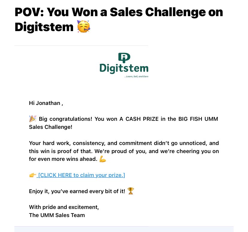 I can’t believe I also won a sales challenge. I joined affiliate marketing not long now and God has made it possible 🙏🏻🎉🎉🎉
Thank you <a href="/digitstem/">Digitstem</a> , <a href="/sirezy91/">Sir Ezy</a> ,<a href="/__norbert11/">𝐍𝐨𝐫𝐛𝐞𝐫𝐭</a> , <a href="/OyeludeTobii/">Oyelude Tobi</a>