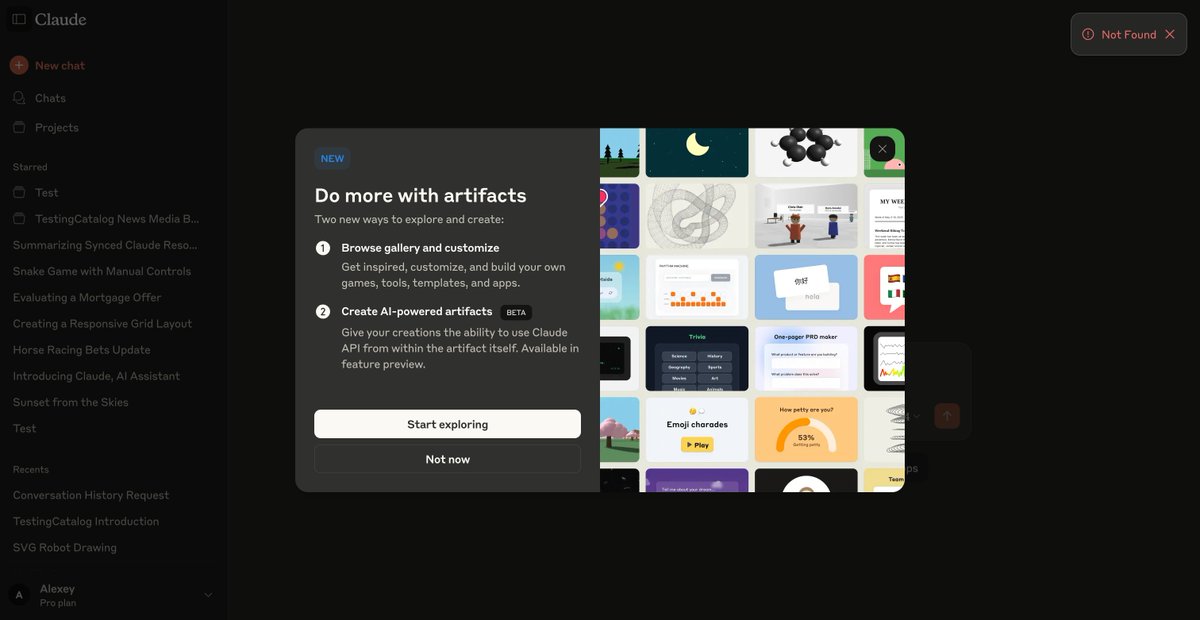 TestingCatalog News 🗞 (@testingcatalog) on Twitter photo BREAKING 🚨: Anthropic is set to release AI-powered Artifacts as well as Artifacts Gallery this Wednesday.
Seems like users will be able to create and share Artifacts that use Claude APIs underneath.
h/t <a href="/EverydayAI_/">Jordan Talks Everyday AI</a> BREAKING 🚨: Anthropic is set to release AI-powered Artifacts as well as Artifacts Gallery this Wednesday.
Seems like users will be able to create and share Artifacts that use Claude APIs underneath.
h/t <a href="/EverydayAI_/">Jordan Talks Everyday AI</a>