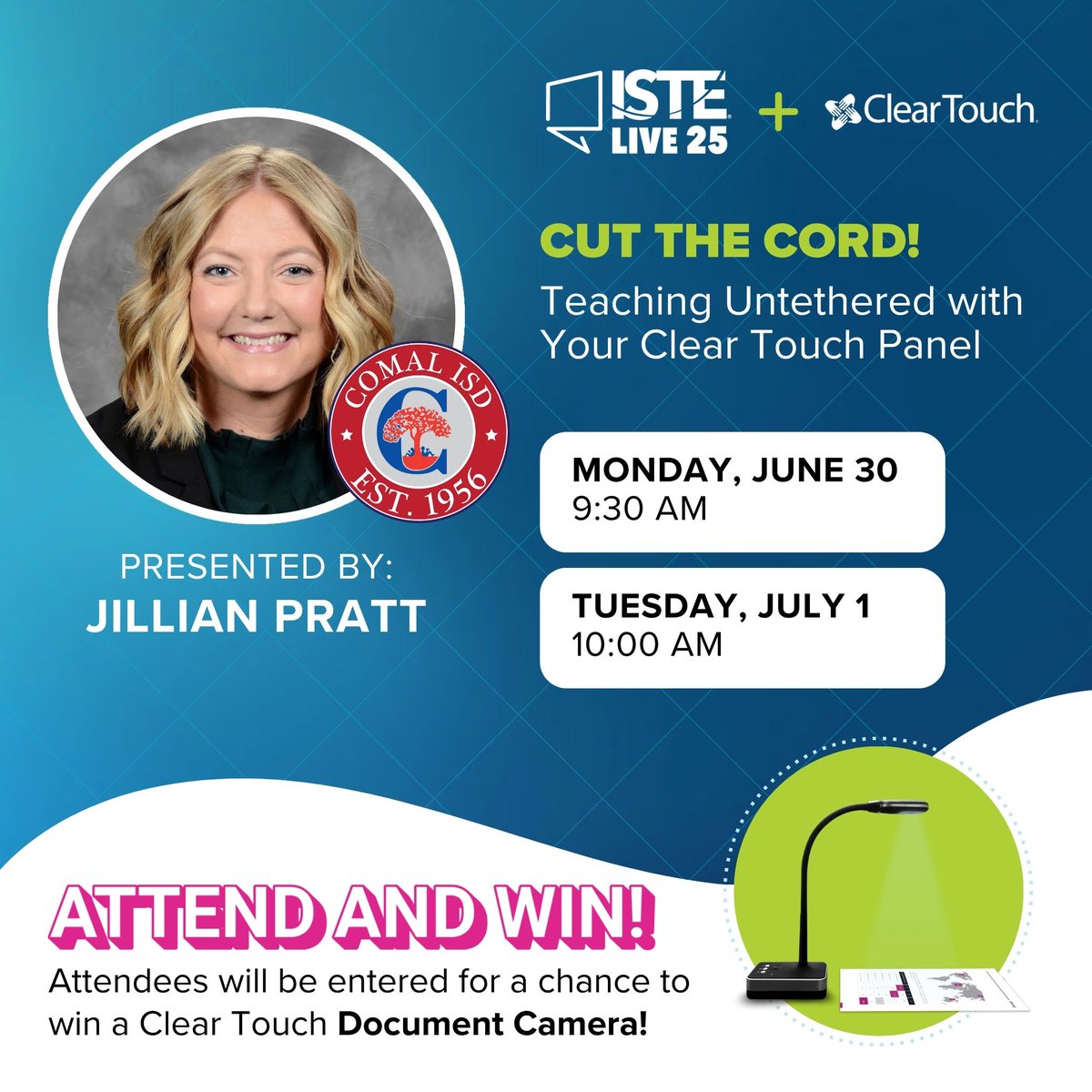 Join us at the Clear Touch booth next week as we welcome Jillian Pratt as she shares incredible insights on using your Clear Touch Panel. Don't miss out on this incredible session! Better yet, attend a session for a chance to win FREE document camera 🔥 #ISTELive25 #ClearTouch