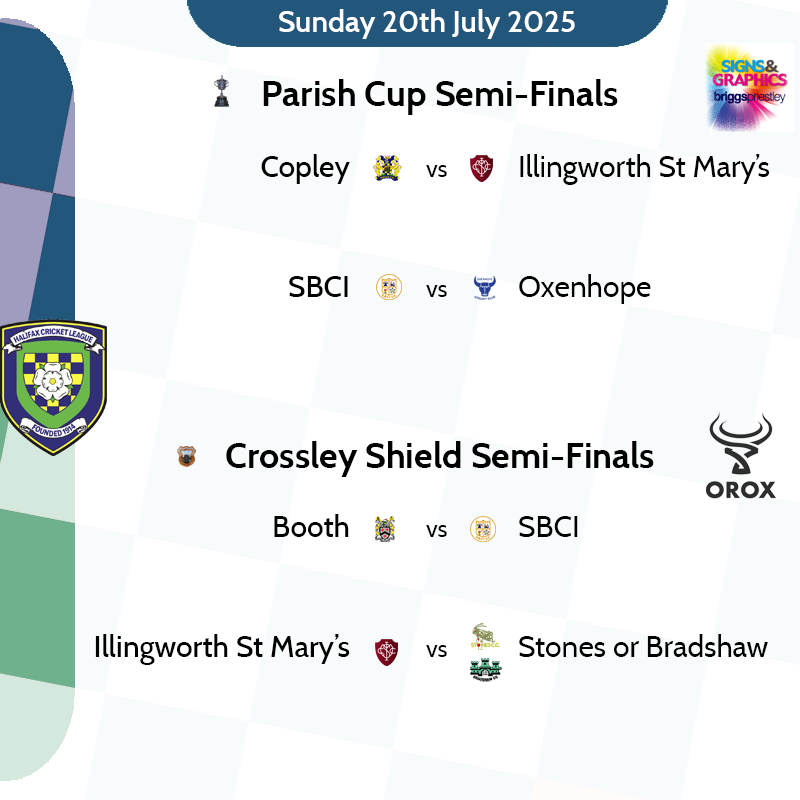HalifaxCricketLeague (@halifaxcl) on Twitter photo 🏆 Parish Cup and Crossley Shield semi-final draws 🏆 Parish Cup and Crossley Shield semi-final draws