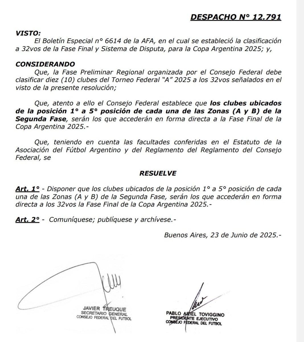 🚨 #ConsejoFederal definió la forma de clasificación del #FederalA para la #CopaArgentina 2026

📌Al igual que la temporada pasada, clasificarán del 1ero al 5to de cada zona (A y B) de la Segunda Fase