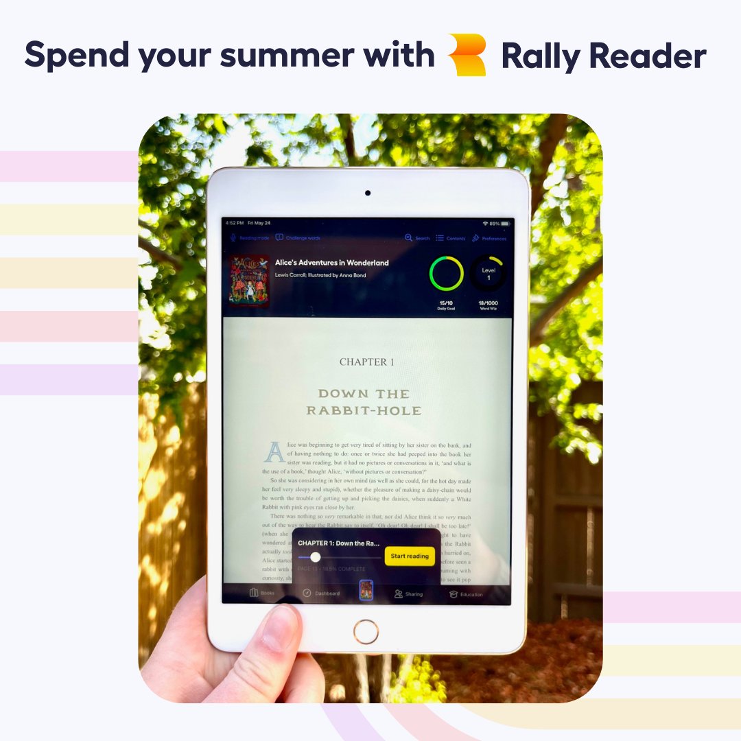 RallyReader's tweet image. 🌞 Summer school sounds way more fun when it’s just Rally Reader and a hammock. Reading just 15 minutes a day with Rally can help kids avoid the summer slide, build fluency, and start the school year strong.   #RallyReader #ReadingPractice #SummerSlide #SummerReading