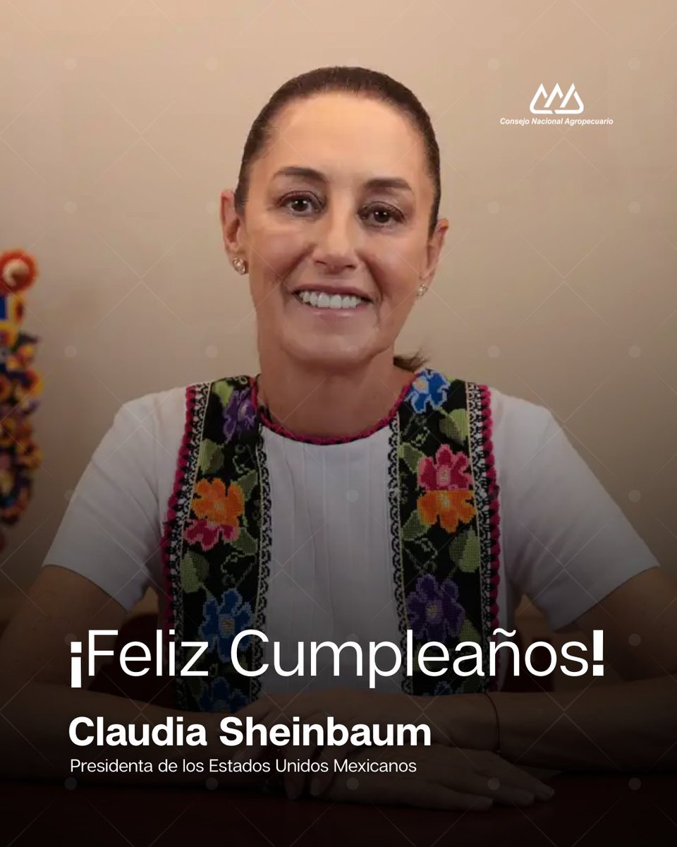 Jorge Esteve (@presidenciacna) on Twitter photo Feliz cumpleaños, Presidenta <a href="/Claudiashein/">Claudia Sheinbaum Pardo</a>!
Le deseo un año lleno de salud, éxito y sabiduría para seguir guiando a México hacia un futuro de desarrollo y prosperidad. 🇲🇽
Quienes integramos el <a href="/CNAgropecuario/">Consejo Nacional Agropecuario</a> le reiteramos nuestra disposición para seguir trabajando en conjunto Feliz cumpleaños, Presidenta <a href="/Claudiashein/">Claudia Sheinbaum Pardo</a>!
Le deseo un año lleno de salud, éxito y sabiduría para seguir guiando a México hacia un futuro de desarrollo y prosperidad. 🇲🇽
Quienes integramos el <a href="/CNAgropecuario/">Consejo Nacional Agropecuario</a> le reiteramos nuestra disposición para seguir trabajando en conjunto