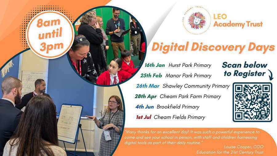 LEOacademies's tweet photo. 💻 LEO Digital Discovery Days 

Spend an immersive day exploring Teaching &amp; Learning at @LEOacademies.

🗓️ 1 July

Booking now for our final dates for this academic year.

👉 https://t.co/Fx5CtvJ1IK

#PedTech #WeAreLEO @LEOcomputing 🦁 https://t.co/0bdOlAOUPH