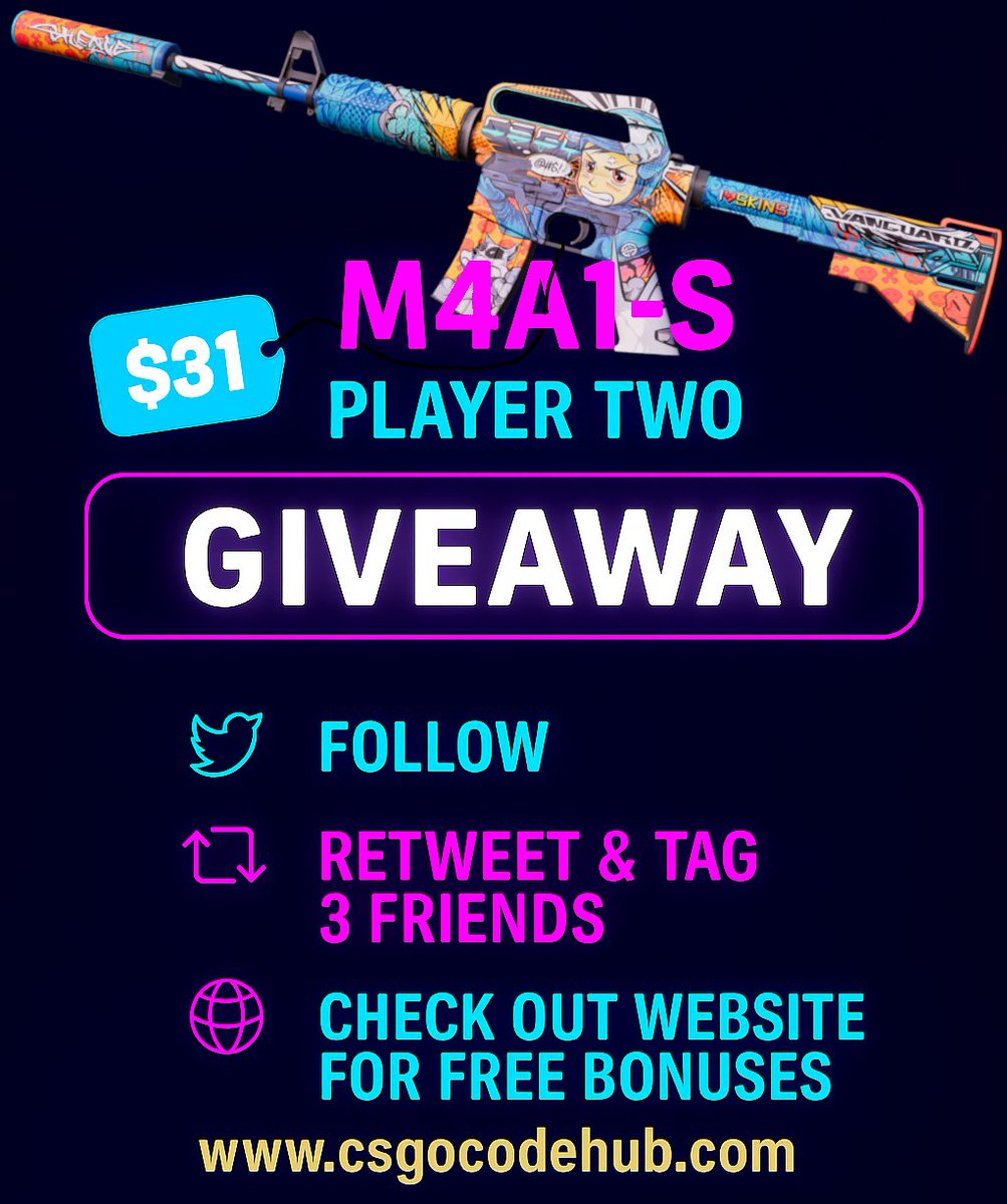 cscodehub's tweet photo. GIVEAWAY 💰
 
M4A1-S | Player Two  (FT) 🎁

➡️TO ENTER:

🤝Follow me @cscodehub 
♻️Retweet
🗣️ Tag 3 friends below

🔗Checkout our site, We offer the Best Gambling sites, reviews and bonuses https://t.co/AuRBZFn8um (CSGO/IRL/Rust)

⏰ENDS On Friday The 4th!

#CSGO2 #CSGO #CSGOGiveaway #CSGOSkins #CS2 #CS2Giveaways #cs2skins #Giveaway #cscodehub