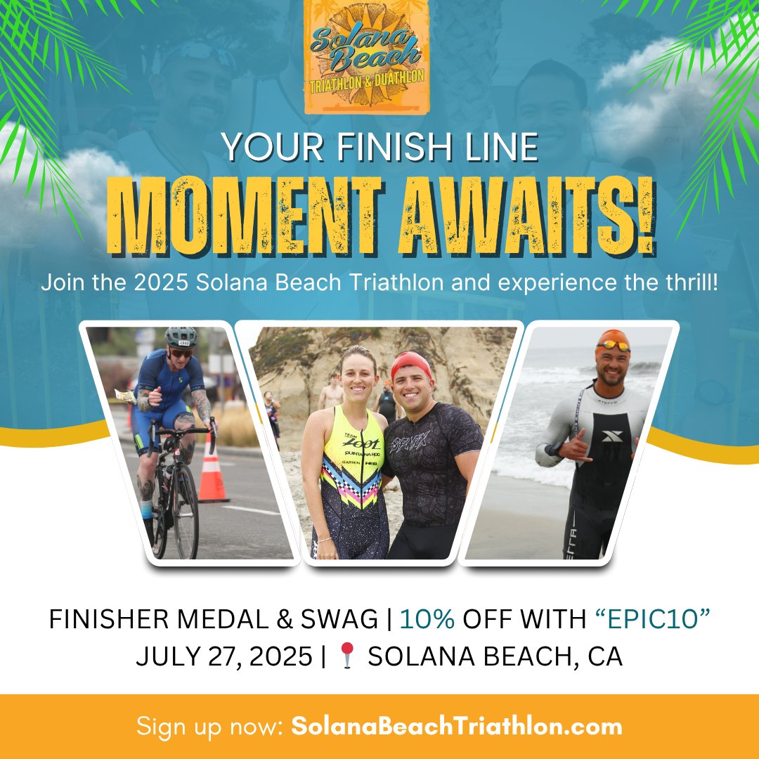 🏖️ Race the coast on July 27 at the Solana Beach Triathlon &amp; 5K! Sprint Tri • Aquabike • Duathlon • 5K🌈 Get a sun medal, tech tank, &amp; go to the Beer Garden for a  cold Seek Beer Sign up: solanabeachtriathlon.com #SolanaBeachTriathlon #KOZEvents #SDTriSeries