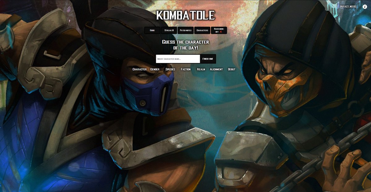 Ailu_Dev's tweet photo. Kombatdle, a Wordle inspired Mortal Kombat game is available now on https://t.co/kfZQRYnDPH! https://t.co/xQqOXoiqvP