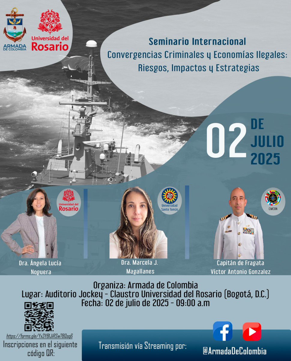 El próximo 2 de julio, la Armada de Colombia y la Facultad de Estudios Internacionales, Políticos y Urbanos <a href="/URosario/">URosario</a> te invitan a este espacio de reflexión y análisis sobre los retos que representan las economías ilegales en la región.
Inscríbete aquí -&gt;forms.gle/Yx3YB1JiRSw7BQ…