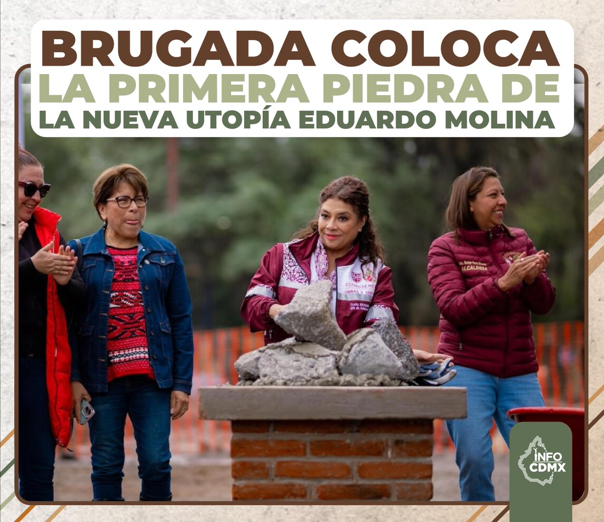 INFOcdmx_'s tweet photo. La jefa de Gobierno, @ClaraBrugadaM, colocó la primera piedra de la nueva Utopía Eduardo Molina, un espacio de +60 mil m² que beneficiará a más de 65 mil personas con actividades gratuitas.

- Alberca para waterpolo y buceo
- Escuelas de teatro, danza y música
- Y más https://t.co/7rjWxmLPMQ