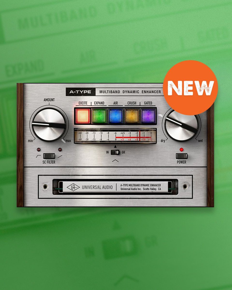plugindeals's tweet photo. New from Universal Audio - A-Type 🎛️ 
The multiband dynamic enhancer is now available natively. No UA hardware required!
Check it out here - https://t.co/Mcgm1byLqI (affiliate link) https://t.co/0kFso4I4Yy