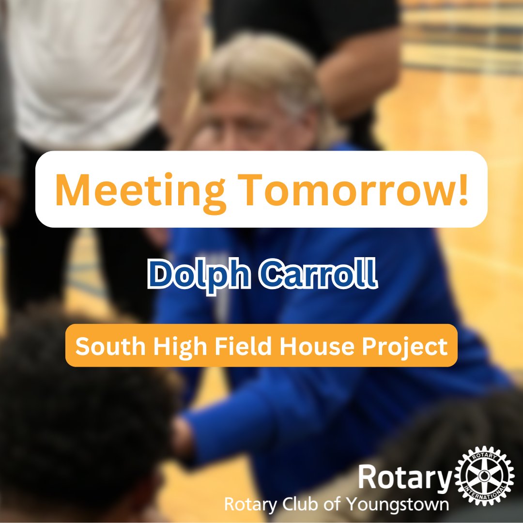 YtownRotary's tweet photo. Join us at tomorrow's meeting where we will welcome guest speaker, Dolph Carroll, Athletic Director of Valley Christian School, as he shares an update on the South High Field House Project.

See you soon! 💙

#RotaryYoungstown #ServiceAboveSelf #Meeting #ProjectUpdate https://t.co/k5xNIZve8u