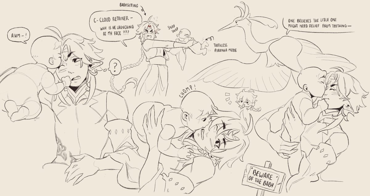 /!\ caution, biting baby 
🦈🦈
.
.
.
#xiaoae #yanqing #魈空 #原神