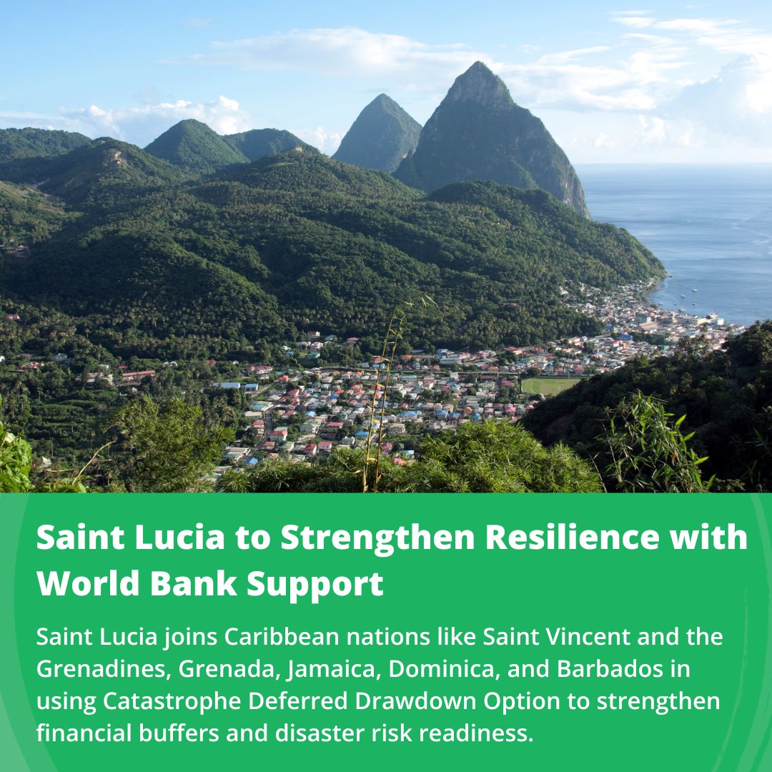World Bank Caribbean (@wbcaribbean) on Twitter photo Saint Lucia can now access emergency funds faster in the aftermath of a disaster.
The <a href="/WorldBank/">World Bank</a> has approved US$20M in new financing to help the country boost rapid response to hurricanes, floods, and health crises.
Learn more: wrld.bg/evuL50W6HHf Saint Lucia can now access emergency funds faster in the aftermath of a disaster.
The <a href="/WorldBank/">World Bank</a> has approved US$20M in new financing to help the country boost rapid response to hurricanes, floods, and health crises.
Learn more: wrld.bg/evuL50W6HHf
