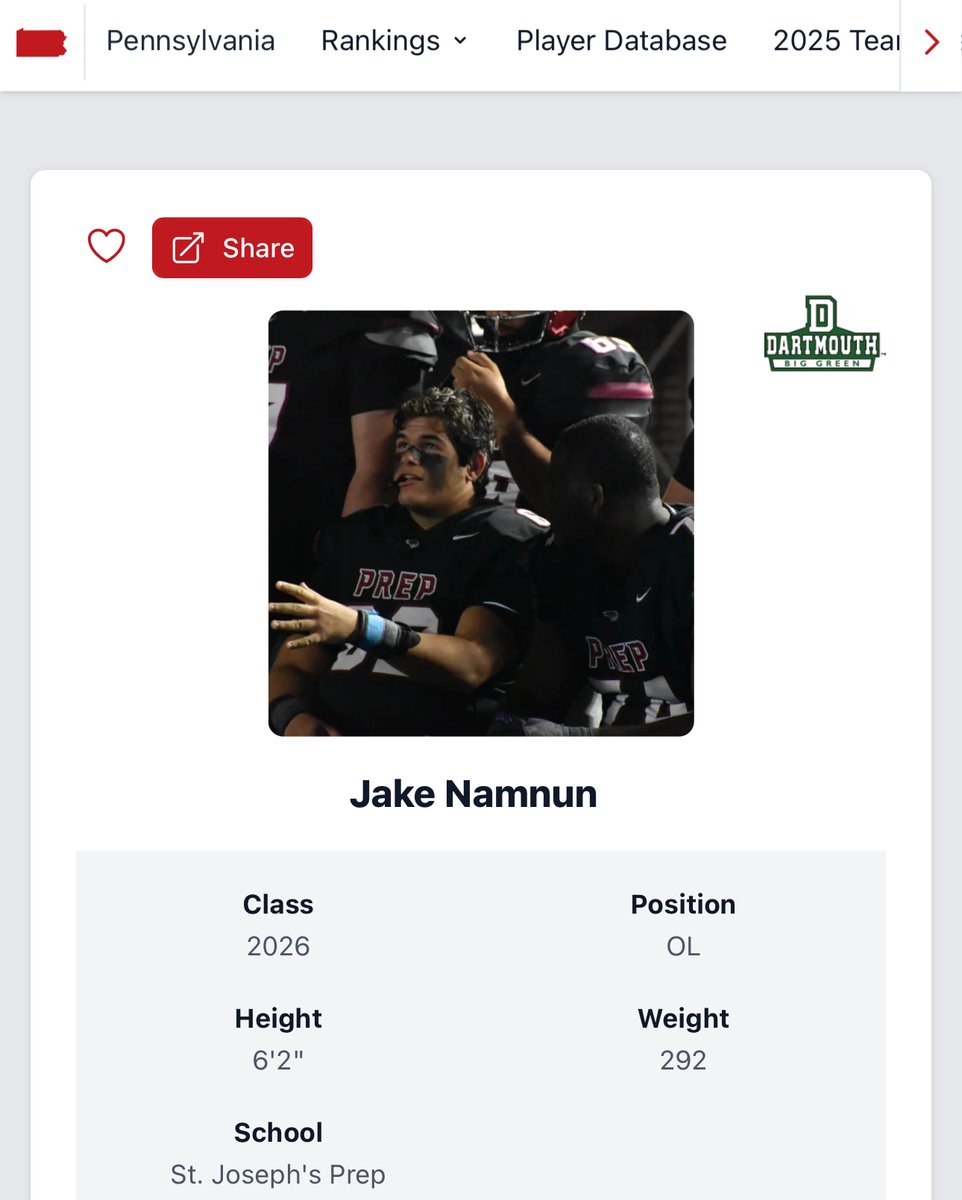 VicCastilloPRZ (@przpavic) on Twitter photo St. Joseph's Prep's <a href="/JakeNamnun/">Jake Namnun</a> announced his commitment to <a href="/DartmouthFTBL/">Dartmouth Football</a> back in early June.
A top 150 player in his class, arguably a top 100 get for the 22x Ivy League champs. <a href="/Coach_McCorkle/">Sammy McCorkle</a>
PRZ profile created and graded on: JULY 29TH, 2024 St. Joseph's Prep's <a href="/JakeNamnun/">Jake Namnun</a> announced his commitment to <a href="/DartmouthFTBL/">Dartmouth Football</a> back in early June.
A top 150 player in his class, arguably a top 100 get for the 22x Ivy League champs. <a href="/Coach_McCorkle/">Sammy McCorkle</a>
PRZ profile created and graded on: JULY 29TH, 2024