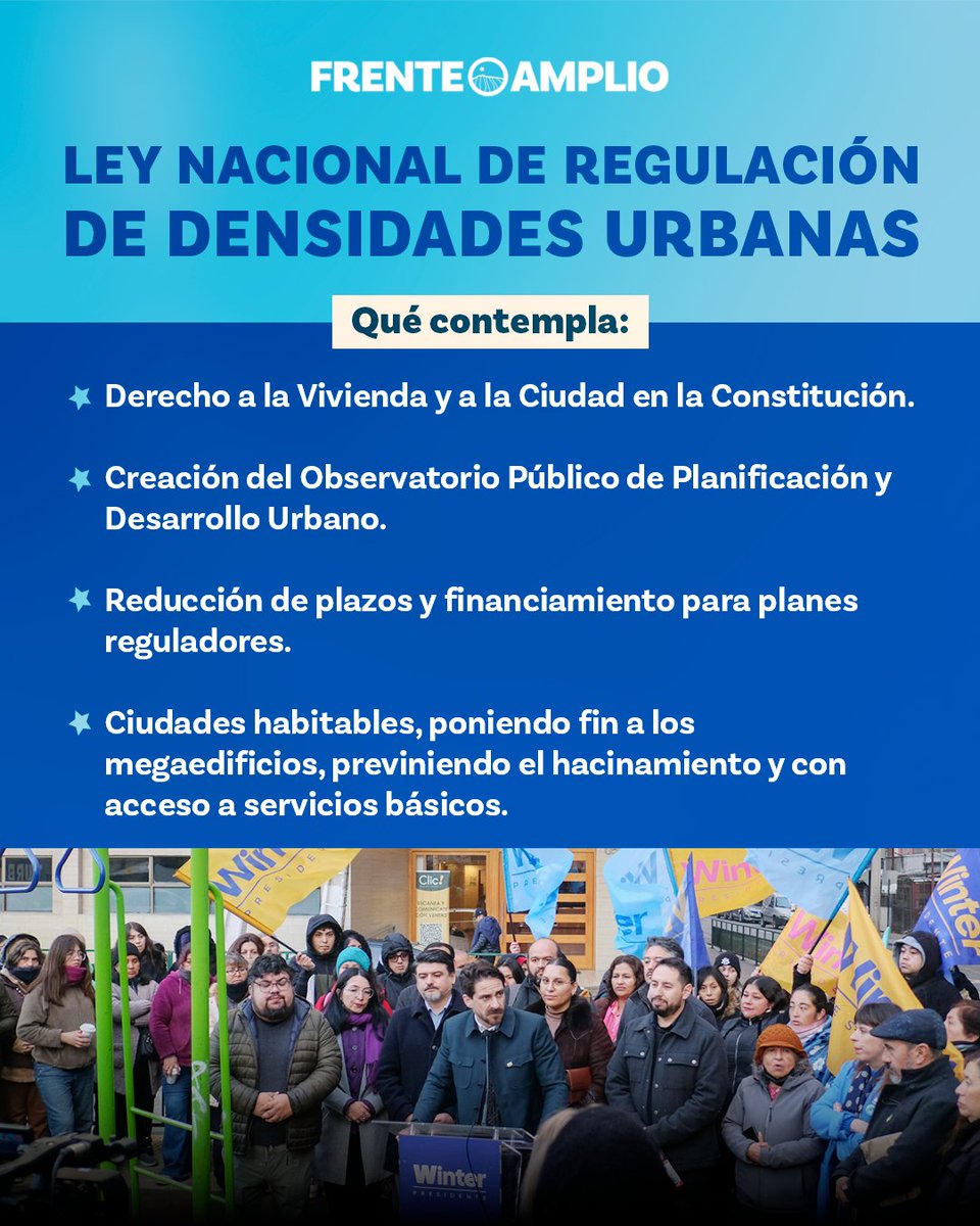 Porque vivir mejor SÍ es posible, esta mañana el candidato Gonzalo Winter anunció la Ley Nacional de Regulación de Densidades Urbanas.

Esta ley responde a la crisis de urbanización que se ha dado en varias comunas del país, favoreciendo las ciudades habitables y poniendo fin a