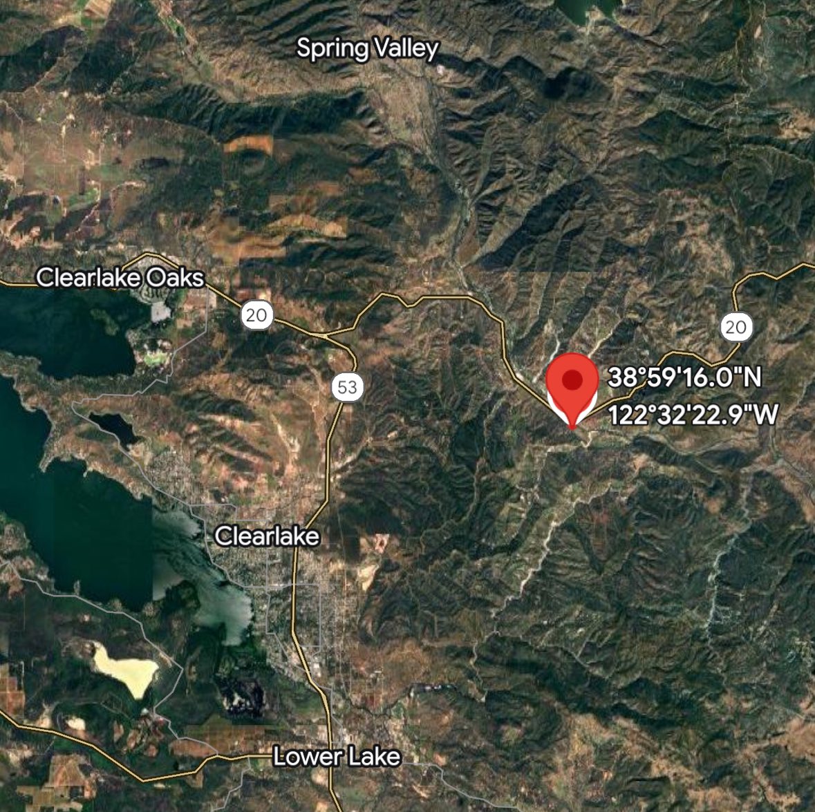 CALFIRELNU's tweet photo. #CacheFire: CAL FIRE is responding to a vegetation fire near the Cache Creek Bridge on Highway 20 east of Clearlake Oaks. Per Boggs Copter 612 at scene, the fire is approximately five acres in brush with multiple spot fires. CAL FIRE is augmenting its dispatch with additional air and ground resources.
