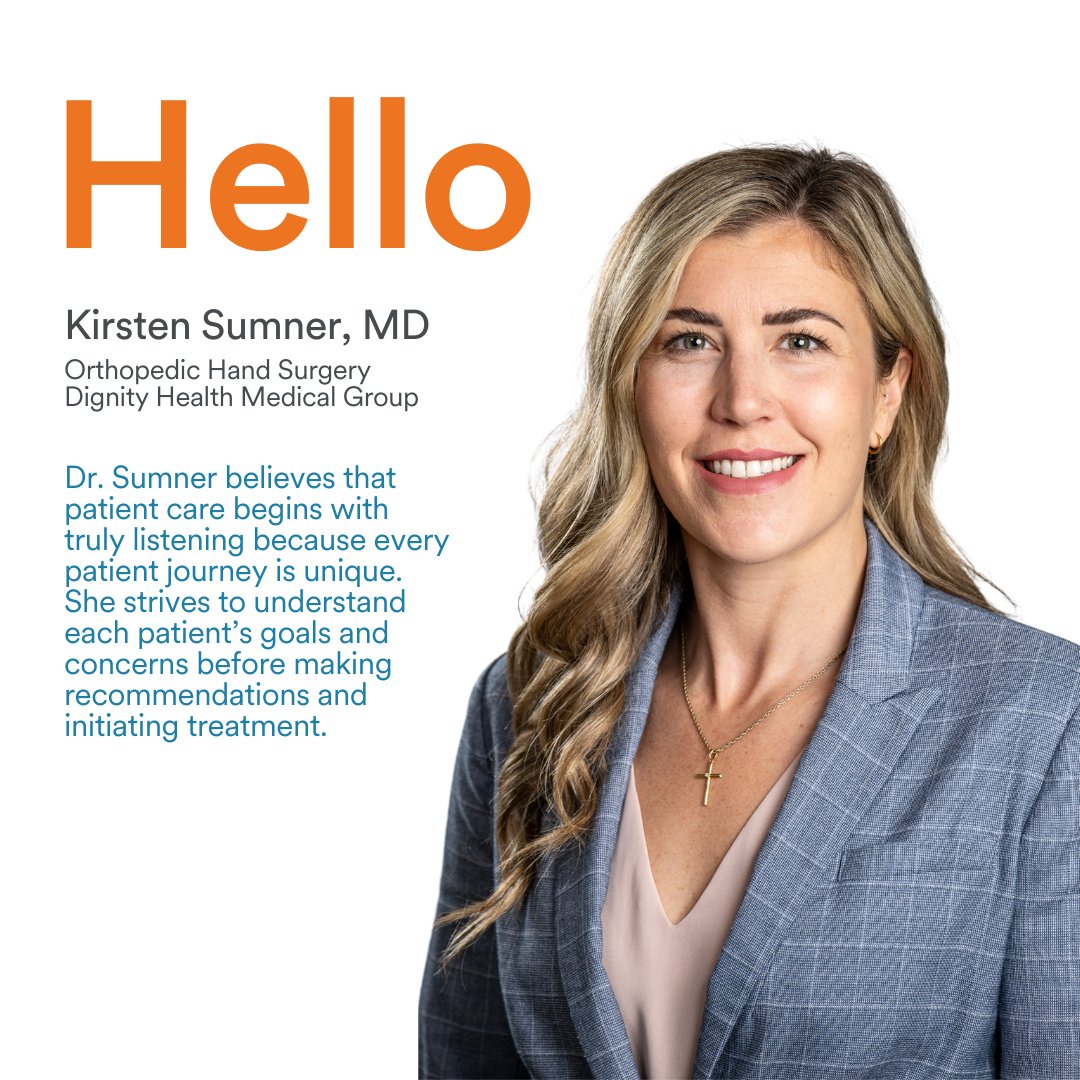 Help us welcome Dr. Kirsten Sumner, a board certified, fellowship trained orthopedic hand surgeon specializing in treatment of all conditions affecting the hand, wrist, and forearm.

Learn more about Dr. Sumner or to schedule an appointment: ow.ly/5xgK50WfMFL.