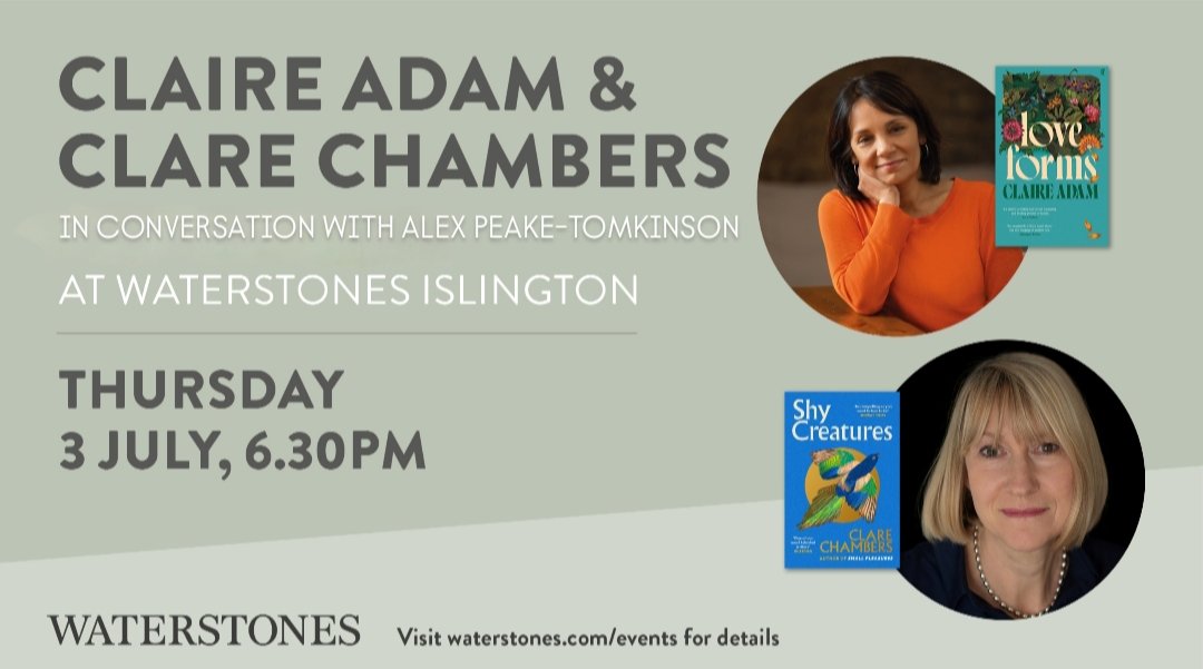 Waterstones Islington (@wstoneislington) on Twitter photo Join us next week with <a href="/Claire_Trini/">Claire Adam</a> <a href="/ClareDChambers/">Clare Chambers</a> & <a href="/AlexPeakeTom/">Alex Peake-Tomkinson</a> in Islington to discuss #loveforms and #shycreatures
Ticket link in bio
<a href="/FaberBooks/">Faber Books</a>
<a href="/wnbooks/">W&N</a> Join us next week with <a href="/Claire_Trini/">Claire Adam</a> <a href="/ClareDChambers/">Clare Chambers</a> & <a href="/AlexPeakeTom/">Alex Peake-Tomkinson</a> in Islington to discuss #loveforms and #shycreatures
Ticket link in bio
<a href="/FaberBooks/">Faber Books</a>
<a href="/wnbooks/">W&N</a>