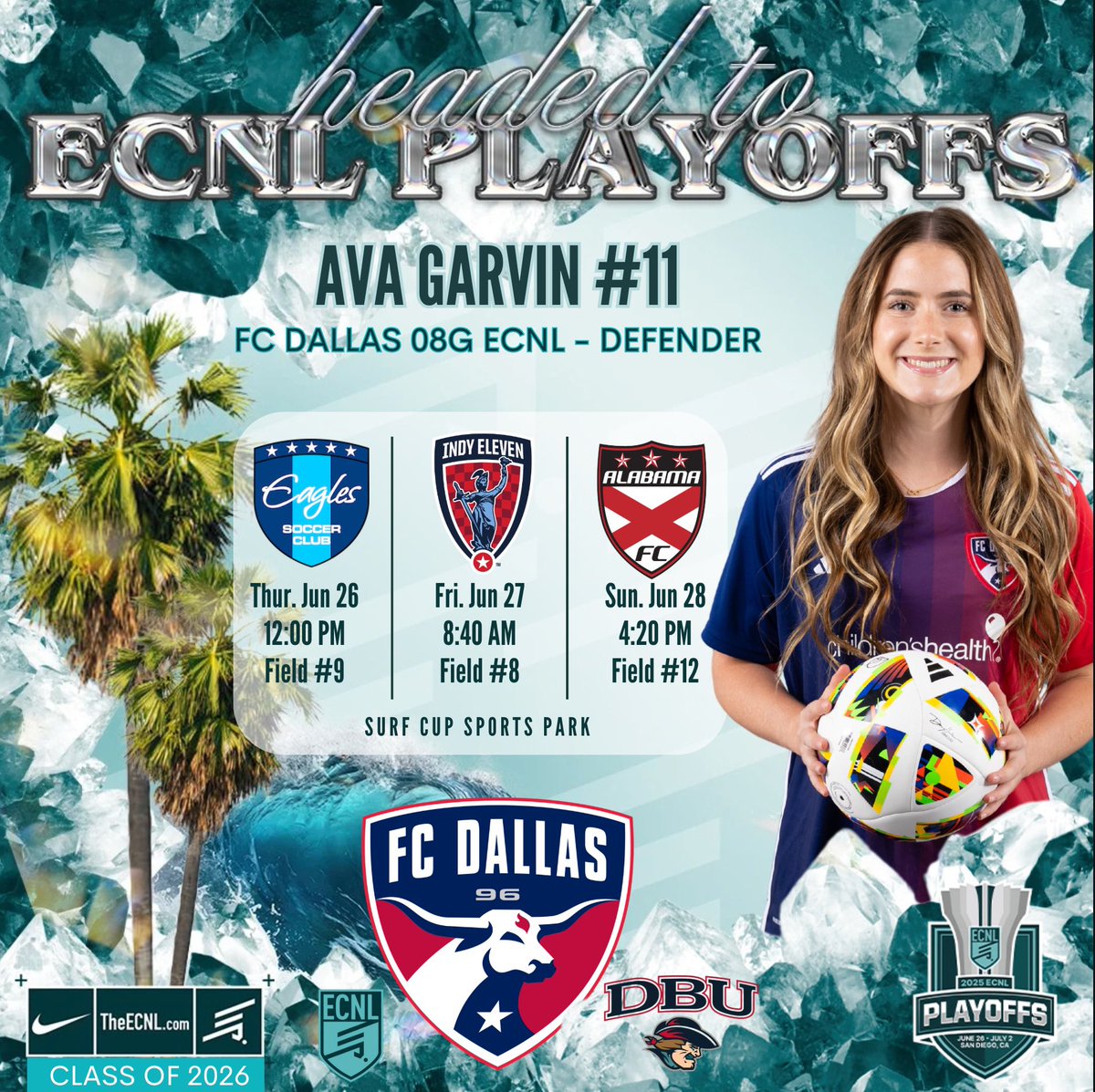 Ava Garvin (@ava_garvin) on Twitter photo Can’t wait to compete in San Diego with <a href="/FCDallas08gECNL/">FC Dallas 2008G ECNL (U17)</a>!! #dtid
<a href="/ECNLgirls/">ECNL Girls</a> <a href="/FCDGirlsECNL/">FC Dallas Girls ECNL</a> <a href="/DBUWomensSoccer/">DBU Women's Soccer</a> Can’t wait to compete in San Diego with <a href="/FCDallas08gECNL/">FC Dallas 2008G ECNL (U17)</a>!! #dtid
<a href="/ECNLgirls/">ECNL Girls</a> <a href="/FCDGirlsECNL/">FC Dallas Girls ECNL</a> <a href="/DBUWomensSoccer/">DBU Women's Soccer</a>