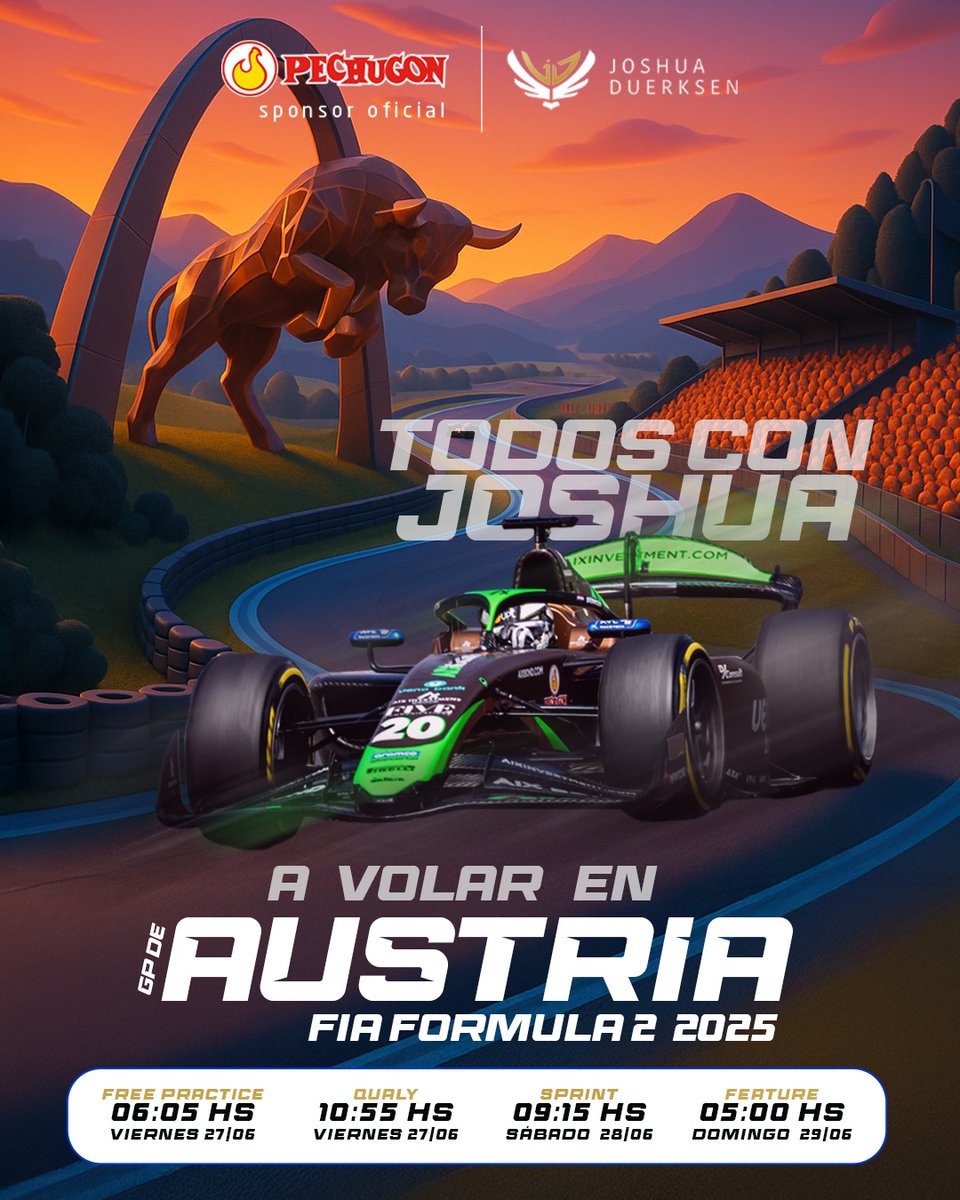 Pechugon (@pechugonpy) on Twitter photo 🏎️💨 ¡Joshua despega hacia el Red Bull Ring en Spielberg, Austria!
El piloto mbareté está listo para conquistar el podio en otra emocionante carrera de la FIA Fórmula 2.
¡Todo Paraguay alienta con fuerza para que vuelvas a brillar, <a href="/JoshuaDuerksen1/">Joshua Duerksen 🇵🇾</a>! 🇵🇾🚀
📍 GP de Austria - Red 🏎️💨 ¡Joshua despega hacia el Red Bull Ring en Spielberg, Austria!
El piloto mbareté está listo para conquistar el podio en otra emocionante carrera de la FIA Fórmula 2.
¡Todo Paraguay alienta con fuerza para que vuelvas a brillar, <a href="/JoshuaDuerksen1/">Joshua Duerksen 🇵🇾</a>! 🇵🇾🚀
📍 GP de Austria - Red