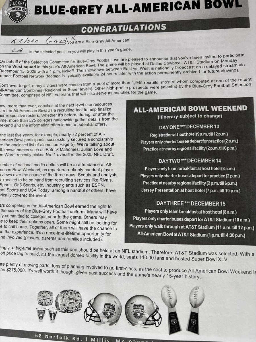 Thank you <a href="/BlueGreyFB/">Blue-Grey All-American Bowl</a> for the Bowl Game Invitation!!!

<a href="/CoachPerrone/">Coach Perrone (My Recruits)</a> <a href="/Coach_Kizewski/">Caleb Kizewski</a> <a href="/CoachLeppke/">Mitch Leppke</a> <a href="/JoshPisik/">Coach Pisik</a> <a href="/coacholney/">Coach Nic Olney</a> <a href="/CoachZ_SU/">Cody Zwernemann</a> <a href="/CoachRSales/">Rob Sales</a> <a href="/PrepRedzoneCO/">Prep Redzone Colorado</a> <a href="/CoPreps/">CO Prep Varsity</a> <a href="/CSAPrepStar/">PREPSTAR</a> <a href="/tauer34/">Coach Auer</a> <a href="/CoachSasse/">Clint Sasse</a> 
<a href="/SilverKnightsFB/">Silver Knights Football</a>