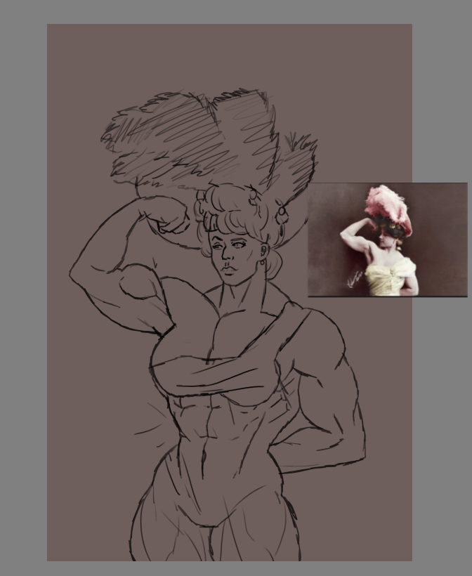 Wanted to sketch one of those muscle girls from the Victorian era