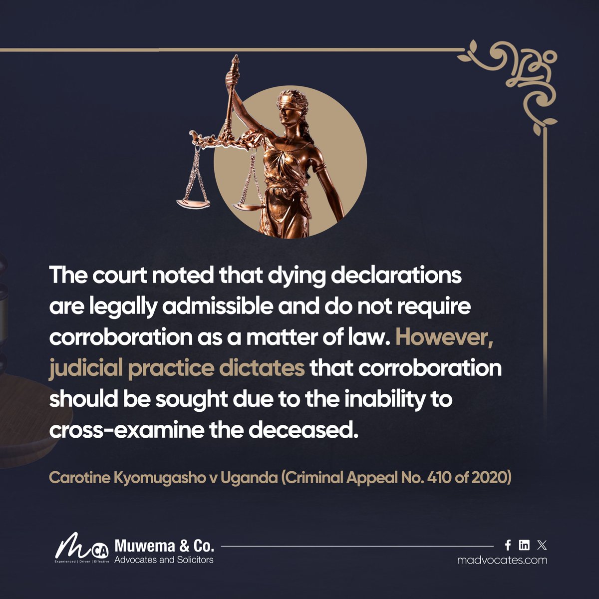 MuwemaLaw's tweet image. In a recent Court of Appeal case, the court addressed the admissibility and evaluation of a dying declaration.
Learn more: bit.ly/4k2G9w2