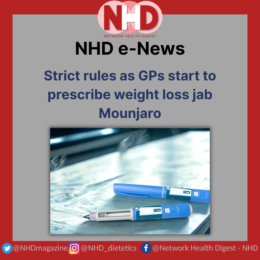 Network Health Digest (@nhdmagazine) on Twitter photo 📰Strict rules as GPs start to prescribe weight loss jab Mounjaro📰
Prescriptions for Mounjaro weight loss injections, are now available at GP surgeries in England but only for patients who meet very strict criteria.
<a href="/BDA_Obesity/">BDA Obesity Group</a> <a href="/WorldObesity/">World Obesity</a> <a href="/smithamundasad/">Smitha Mundasad</a> 📰Strict rules as GPs start to prescribe weight loss jab Mounjaro📰
Prescriptions for Mounjaro weight loss injections, are now available at GP surgeries in England but only for patients who meet very strict criteria.
<a href="/BDA_Obesity/">BDA Obesity Group</a> <a href="/WorldObesity/">World Obesity</a> <a href="/smithamundasad/">Smitha Mundasad</a>