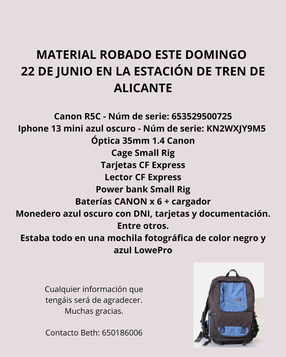 Bethmagre's tweet photo. Aquest diumenge em van robar material de gran valor. M'ajudeu a compartir? Gràcies 🙏 https://t.co/neG6X3JH6r