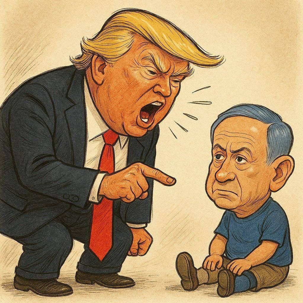 Cuando papá Trump regaña al pequeño Bibi por portarse mal... 😡🧒 "¡Te dije que no jugaras con fuego, Benjamin!"
La geopolítica en versión guardería. 🎭🌍.