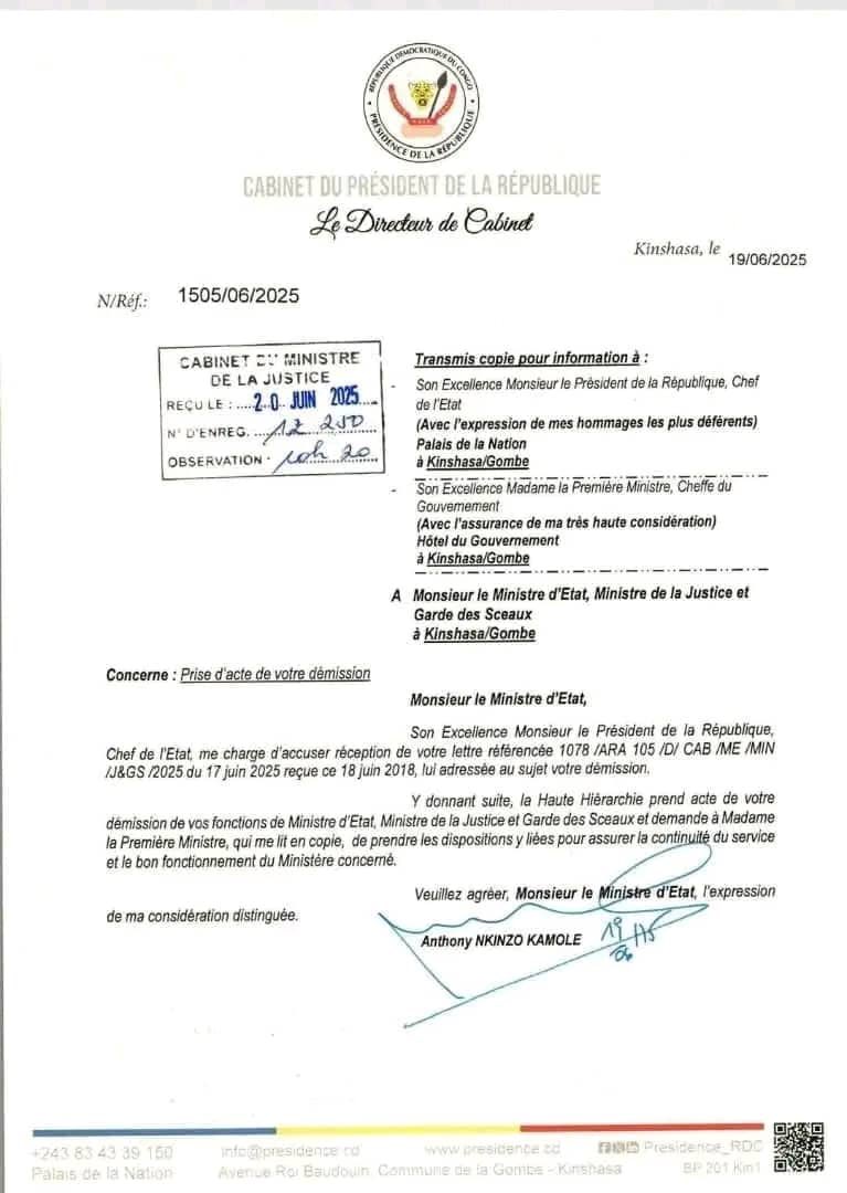 "2018"? "Au sujet votre démission"? Personnellement je doute de la provenance de cette lettre!