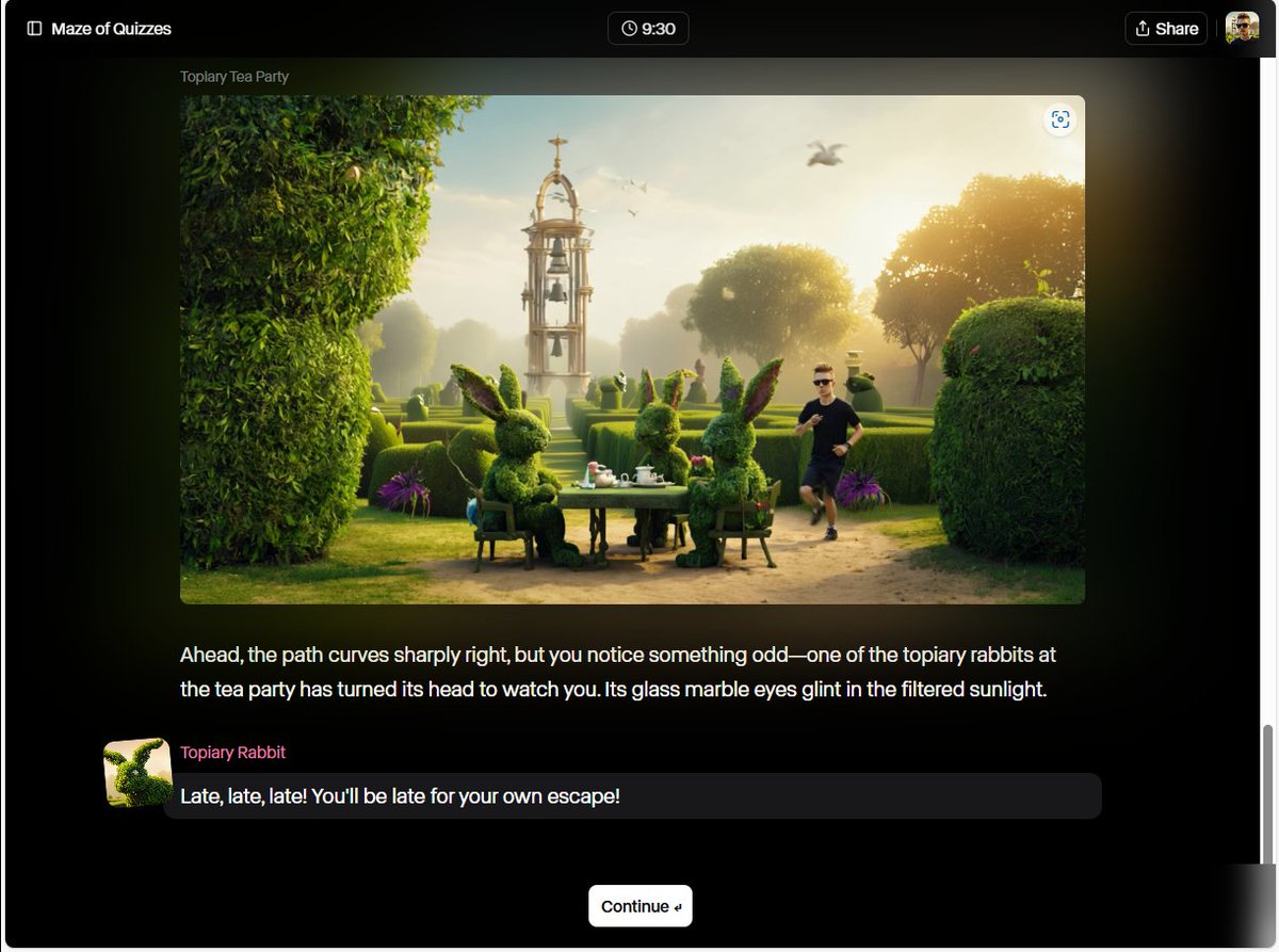 andymac3d's tweet image. Early access time with @runwayml new Game Worlds 🤯 Interactive AI driven image and text game building is here!
Quickly mocked up a simple quiz based adventure style game : 'Maze of Quizzes' with game mechanics, goals and rules ! More to come..