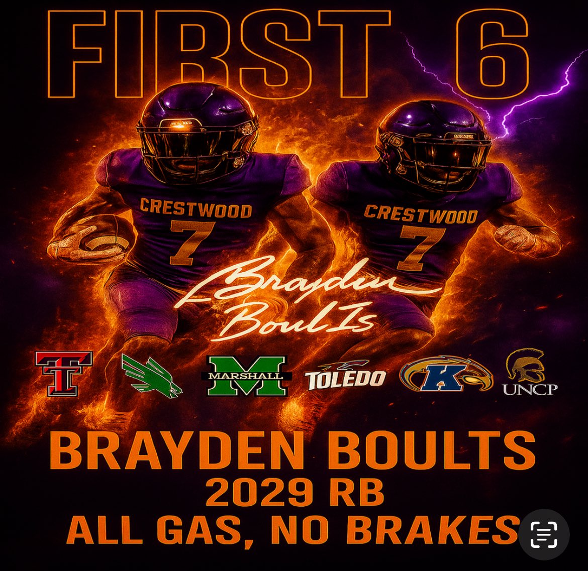 BraydenBoults's tweet image. Super thankful to have received my first 6 offers! 🙏🏽
This is just the beginning! I’m locked in and ready to keep working! 💪🏽🏈 #RB2029 #CrestwoodFootball #First6

Offers from:
Texas Tech, UNT, Marshall, Toledo, Kent State, UNCP 💯

Thank you to all the coaches who believe in me!…
