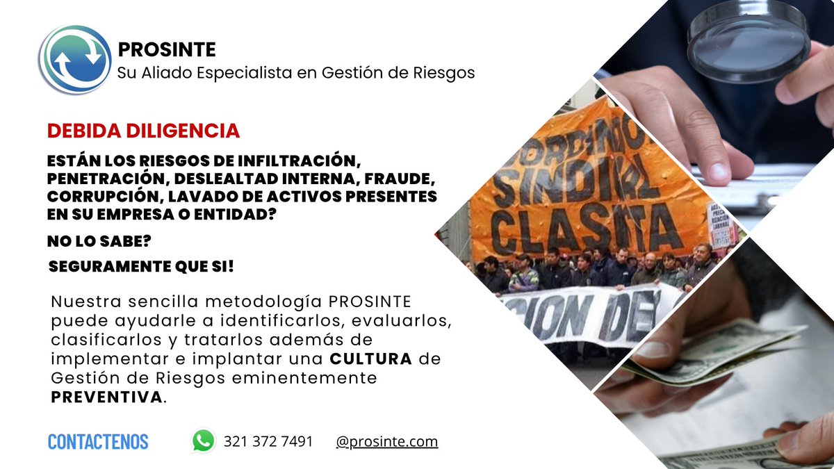 ProsinteS's tweet image. #debidadiligencia #preventiva #predictiva #gestiónderiesgos #culturaderiesgos #DueDiligence #Compliance #PrevenciónDeRiesgos #LavadoDeActivos #FinanciamientoDelTerrorismo #SARLAFT #SAGRILAFT