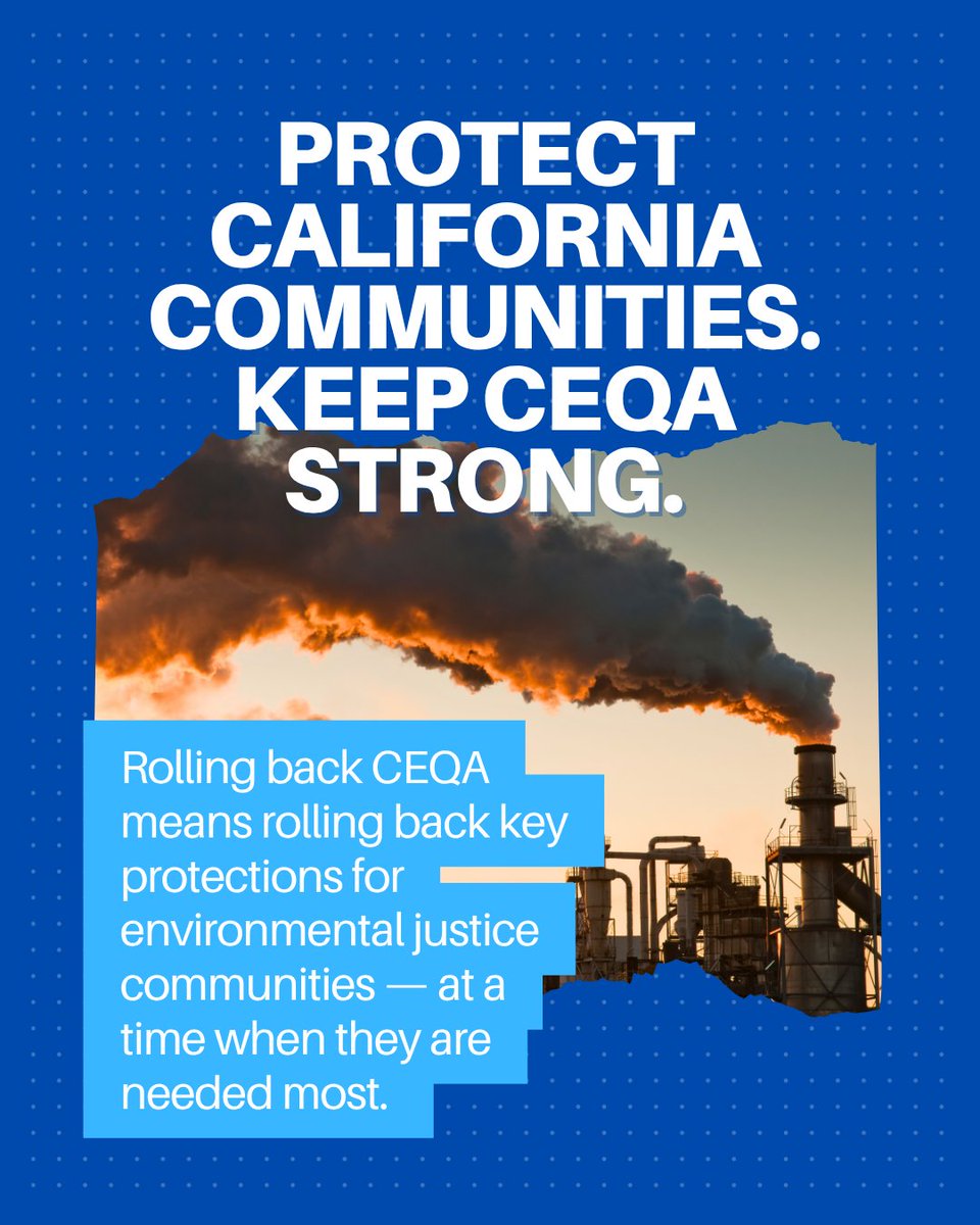 #CEQA is a critical tool for #environmentaljustice communities to make their voices heard to improve projects coming to their neighborhoods. Now, more than ever, California needs protections. We urge state leaders to #KeepCEQAStrong.
<a href="/CAgovernor/">Governor Gavin Newsom</a>  <a href="/CASpeakerRivas/">Speaker Robert Rivas</a> <a href="/ilike_mike/">Mike McGuire</a>