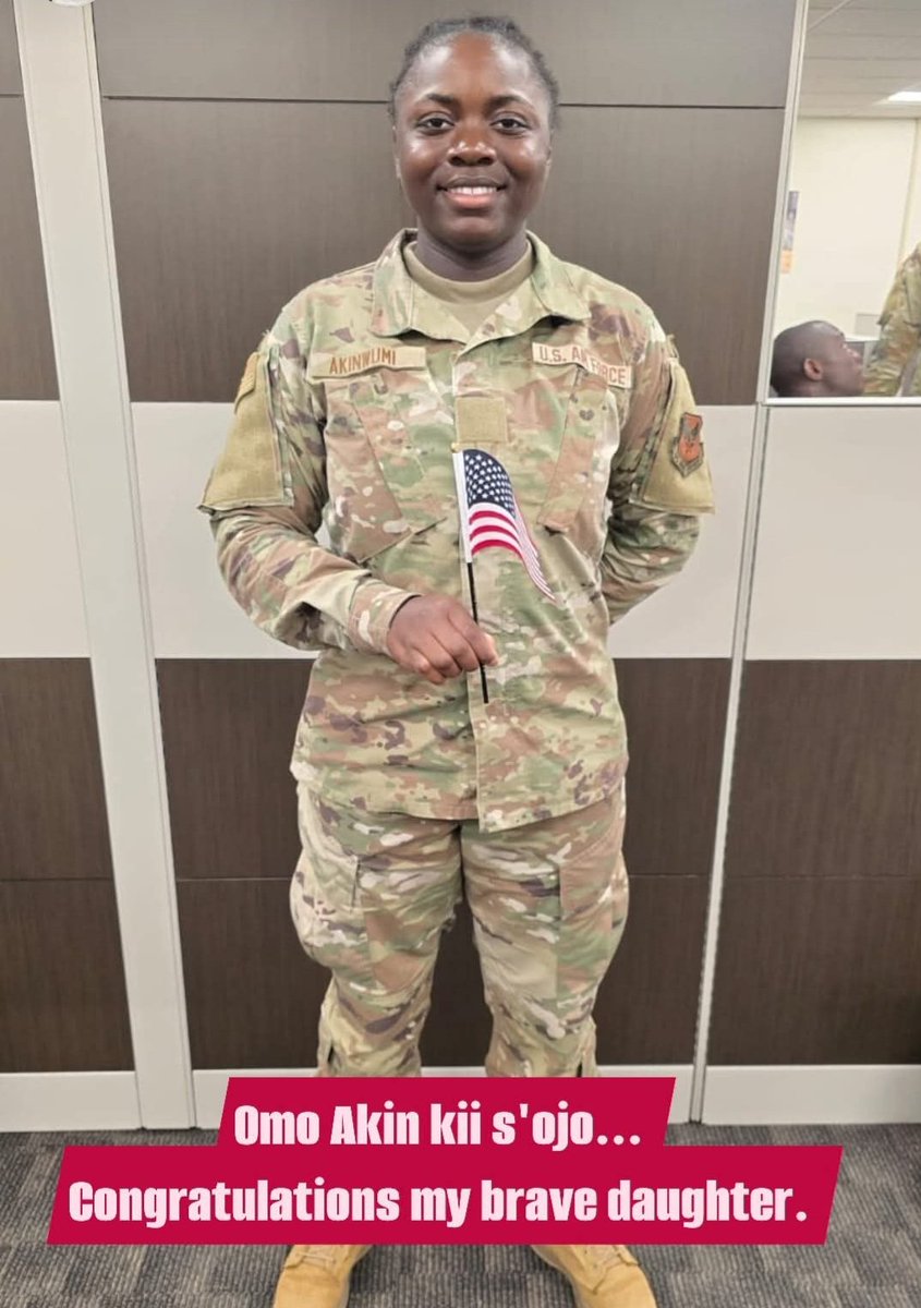 popsytesty's tweet photo. Nigeria's loss is America's gain...💃🏿💃🏿
Congratulations, my brave, resilient, and beautiful daughter Testimony Oluwatosin Akinwumi. 
May God guide and guard your stepand give you the grace to  rise to the highest rank in the US Airforce... Amen.
Thank you for making me proud... https://t.co/Rq3QJuvGVF