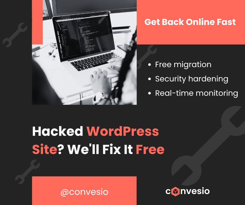 convesio's tweet image. 🚨 WordPress hacked?

Switch to Convesio &amp;amp; we’ll fix it for FREE.
✅ Free cleanup
✅ Free migration
✅ Free re-clean if it happens again
✅ Real-time protection &amp;amp; malware scans

 Just sign up + request migration!
convesio.com/free-consultat…

#WordPressHacked #SecureHosting…