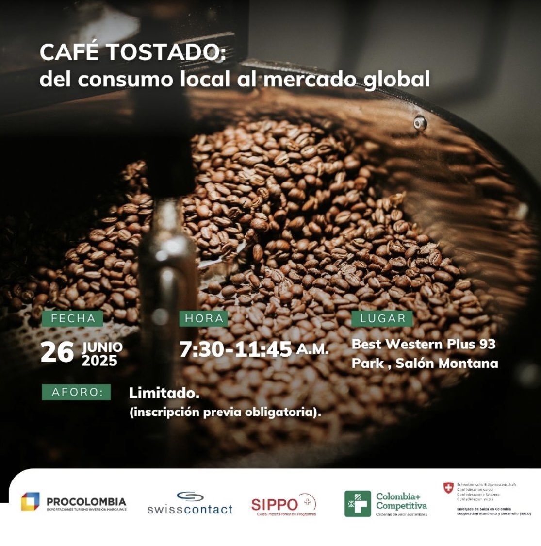 Acompáñanos al evento: #CaféTostado: del consumo local al mercado global!

Colombia avanza hacia una estrategia más competitiva, donde el café no solo se exporta como grano verde, sino también como producto de origen, con valor agregado y listo para el consumidor internacional.