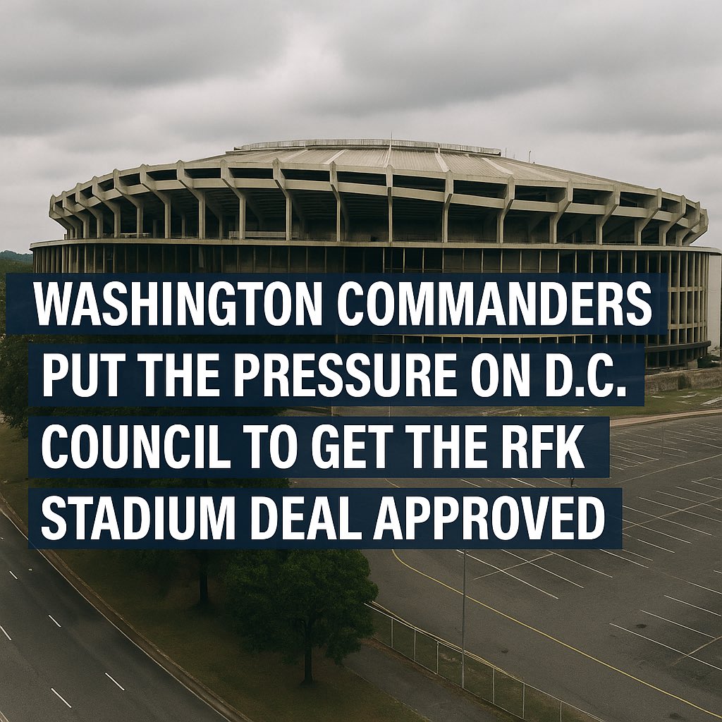 AHEAD AT 6PM: Could the #Commanders Stadium deal be in doubt? Team leaders apply pressure to city leaders. LIVE report with what's next... join us on <a href="/fox5dc/">FOX 5 DC</a>
